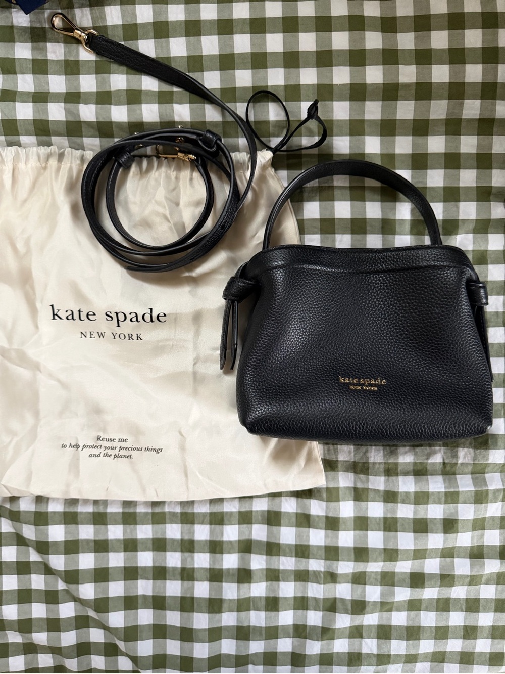 kate spade black pebbled leather mini satchel with gold logo